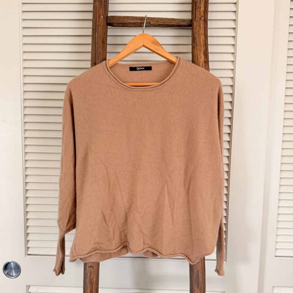 Quince Womens Cashmere Crew Neck Sweater Long Sleeve Brown Pullover
